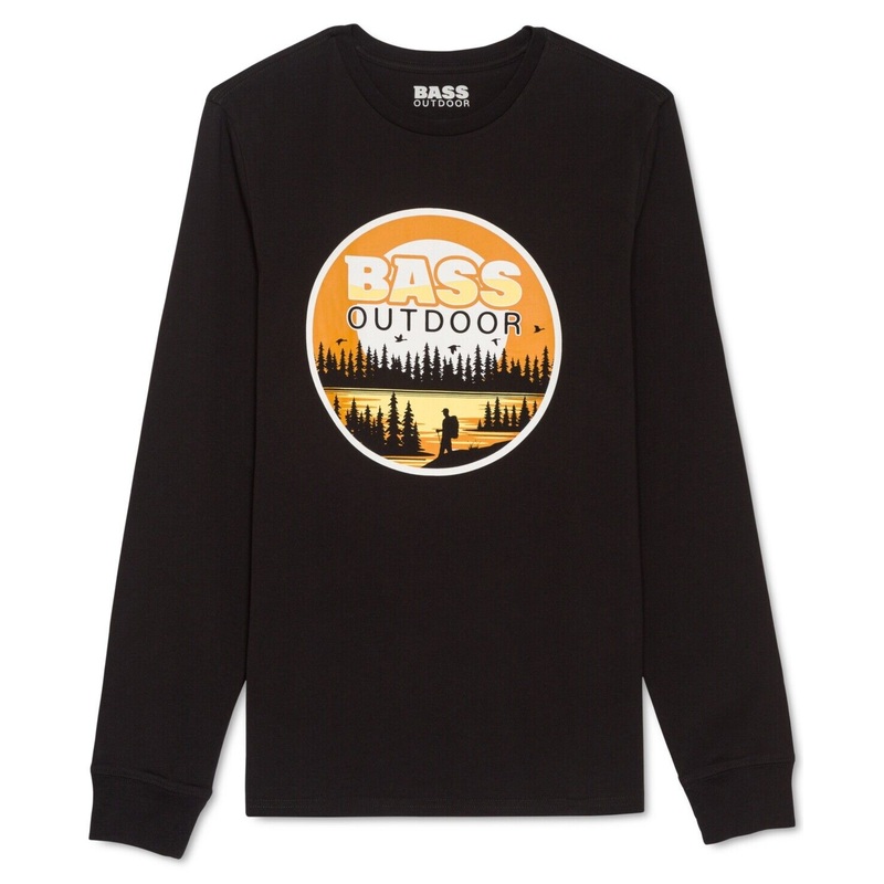BASS OUTDOOR BASS OUTDOOR Mens Golden Graphic Long-Sleeve Black T-Shirt Large