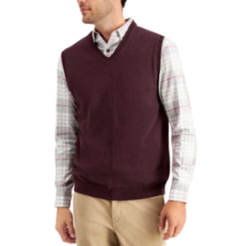 Club Room Men's Regular-Fit V-Neck Sweater Vest Red Plum XL