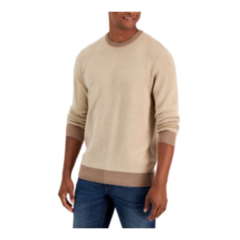 Club Room Men's Two Tone Crewneck Sweater Walnut Brown XXL