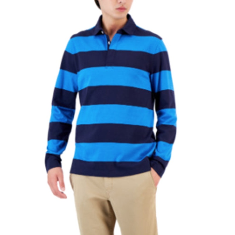 Club Room Men's Vintage Striped Rugby Polo Shirt Sapphire Blue Small