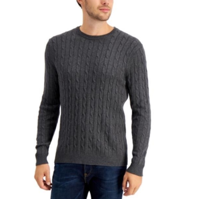Club Room Mens Cable-Knit Sweater Charcoal Heather XL