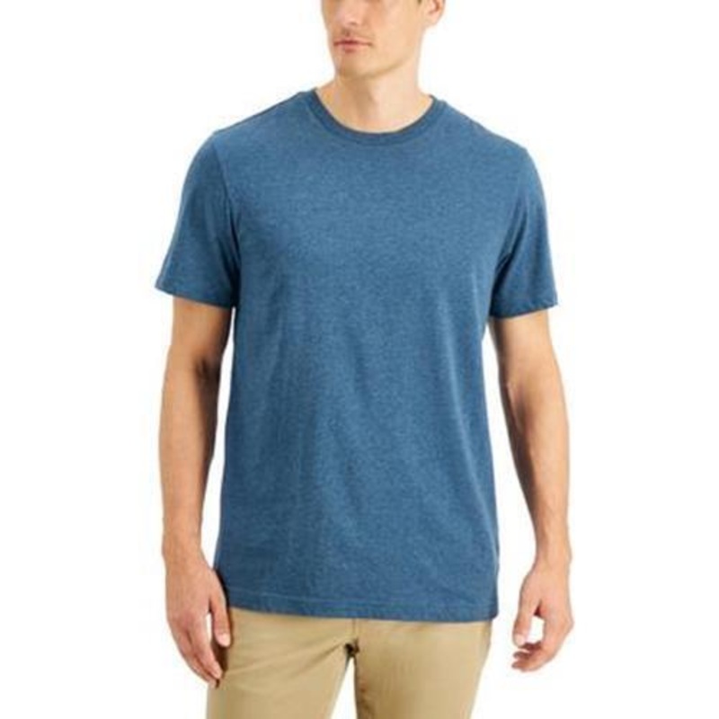Club Room Mens Solid Crewneck T-Shirt Blue Wing Heather Small