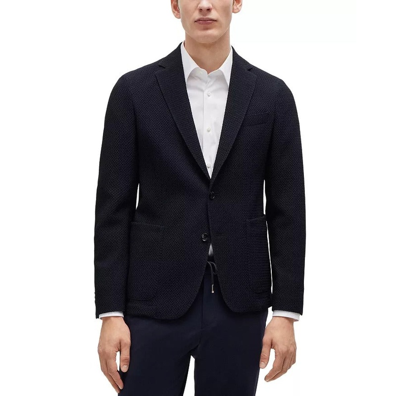 Hugo Boss Mens C-Hanry-233 Textured Slim Fit Sport Coat Blazer 38R Navy Blue