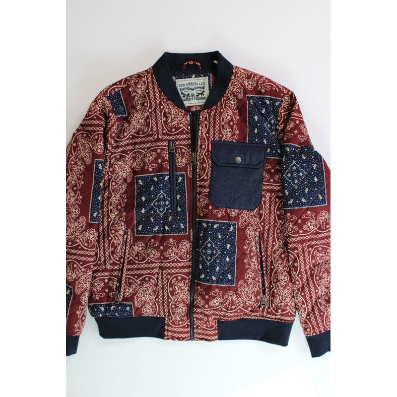LEVI'S Men's Printed Quilted Bomber Jacket Large Blue Red
