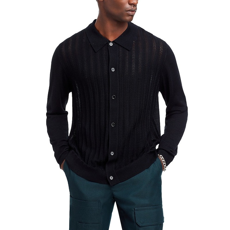 Nn07 Mens Regular fit Polo Button Up Sweater Medium Collared Black Solid