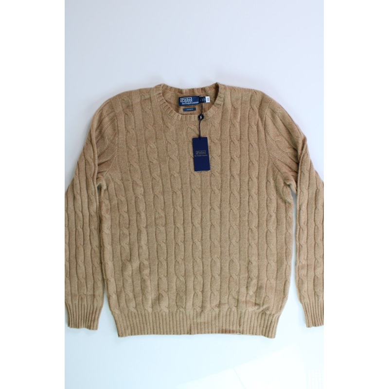 Polo Ralph Lauren Mens PURE Cashmere Cable Knit Sweater XXL 2XL Camel Brown