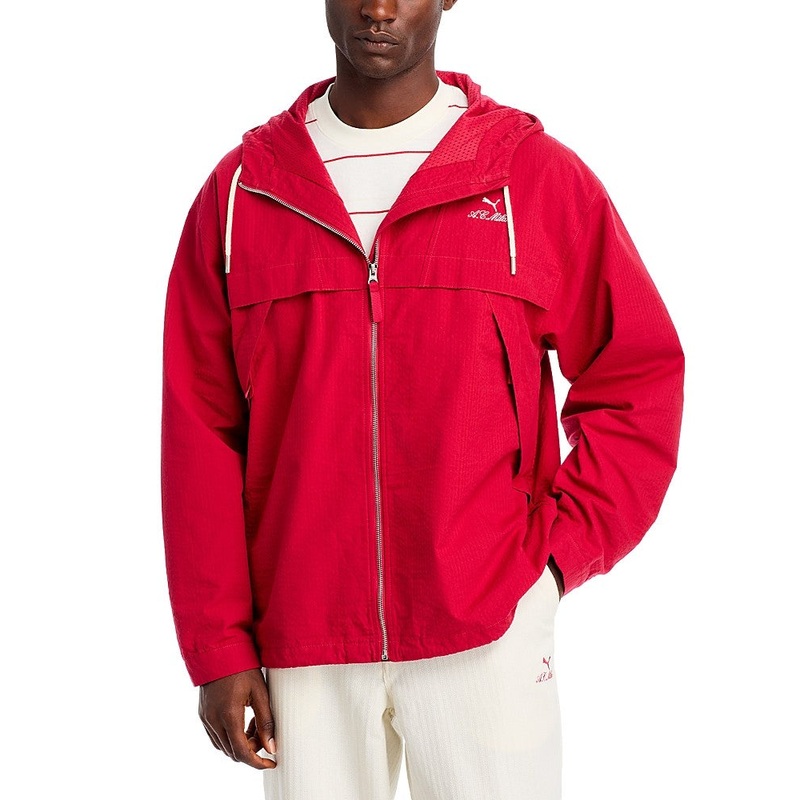 Puma A. C. Milan Mens Seersucker Full Zip Hooded Track Jacket Medium Red