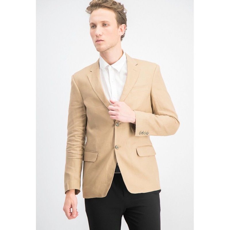 Tasso Elba Men's Sport Coat XL Safari Tan 100% Linen 2-Button Blazer