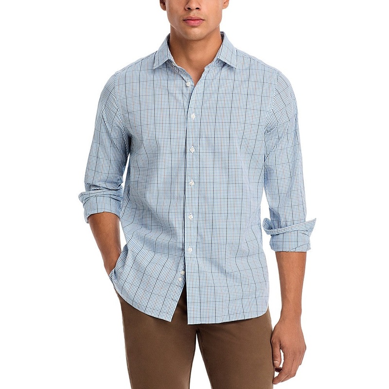 The Men's Store Slim Fit Stretch Button Down Dress Shirt XXL Blue Plaid