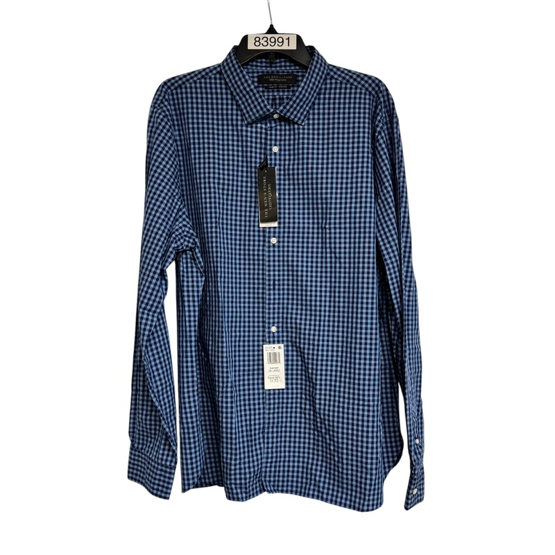 The Men's Store Slim Fit Stretch Button Up Dress Shirt XXL 2XL Navy Blue Check