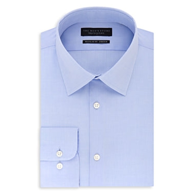 The Men's Store Solid Stretch Regular Fit Dress Shirt 17 32 - 33 Blue