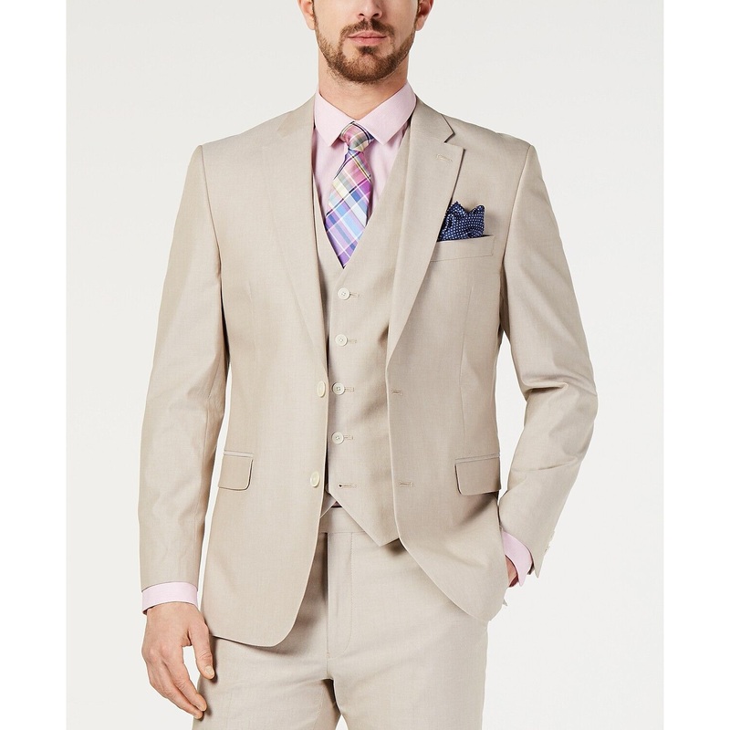 Tommy Hilfiger Men's Modern-Fit Flex Stretch Chambray Suit Jacket 38L Tan