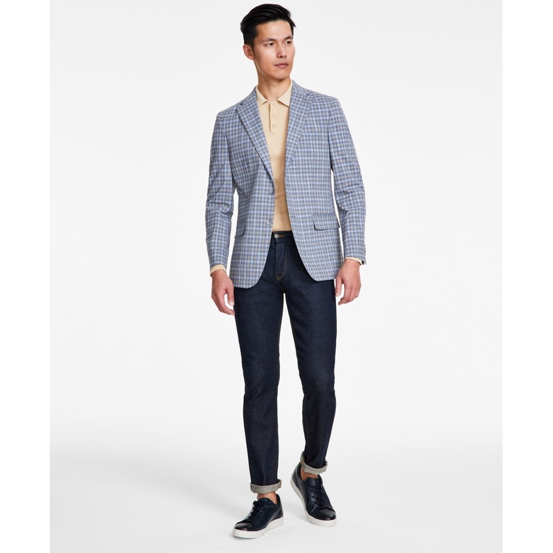 Tommy Hilfiger Mens Modern fit Sport Coat Blazer 44 R Blue Tan Check