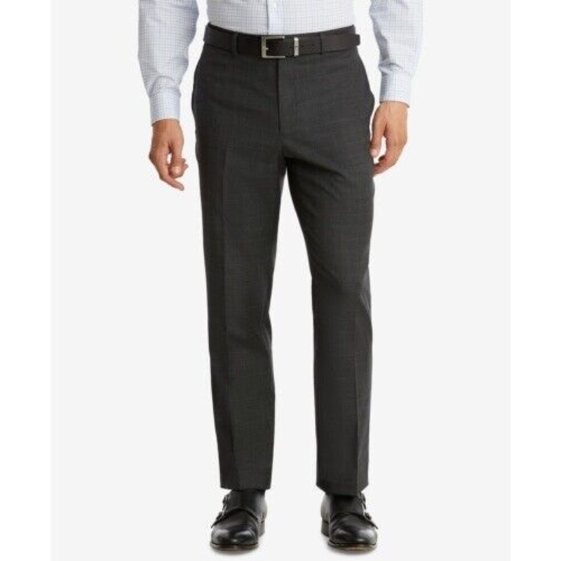 Tommy Hilfiger Modern-Fit TH Flex Performance Plaid Pants 42 x 32 Grey