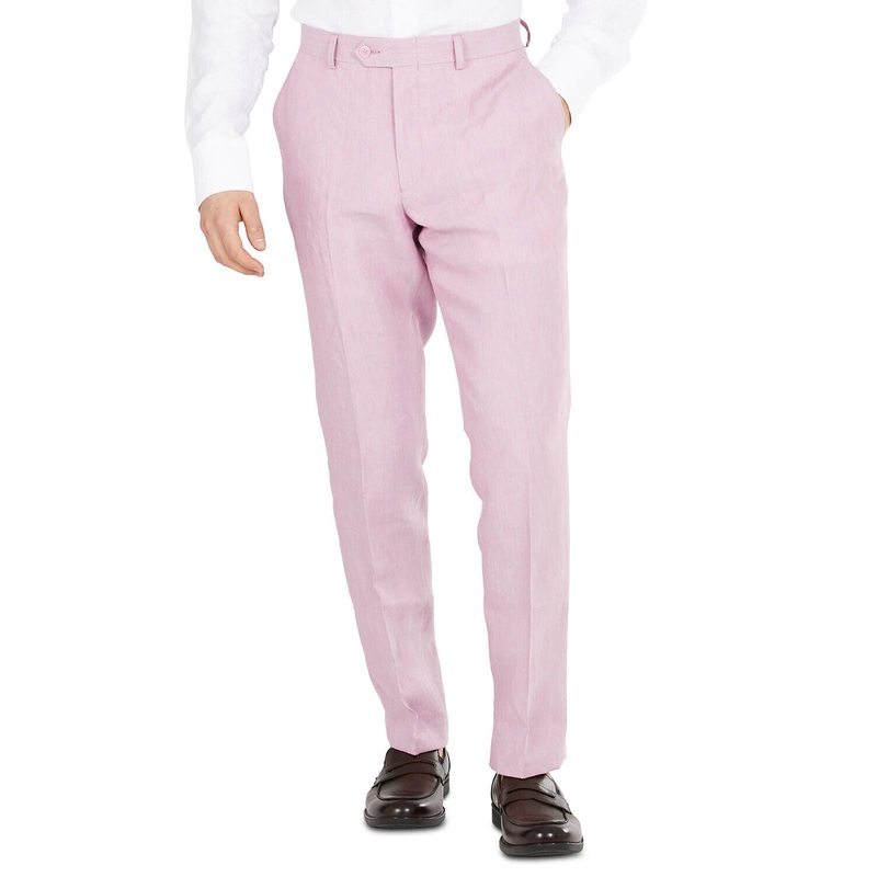 Bar III Men's Dress Pants Pink 32 X 30 Slim-Fit Linen Flat Pant