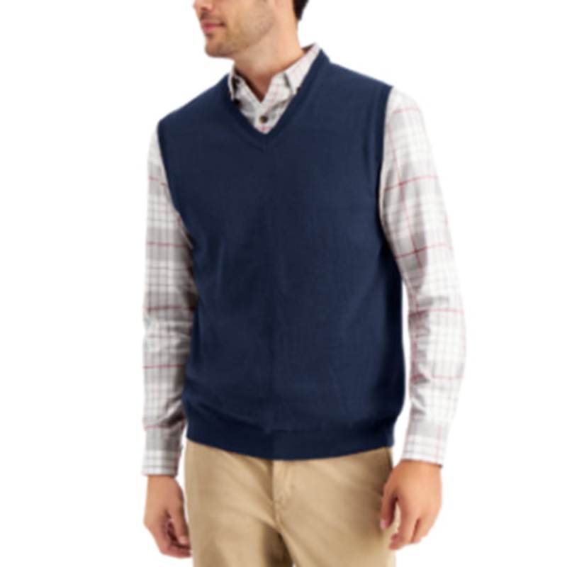 Club Room Men's Regular-Fit V-Neck Sweater Vest Navy Blue 2XL