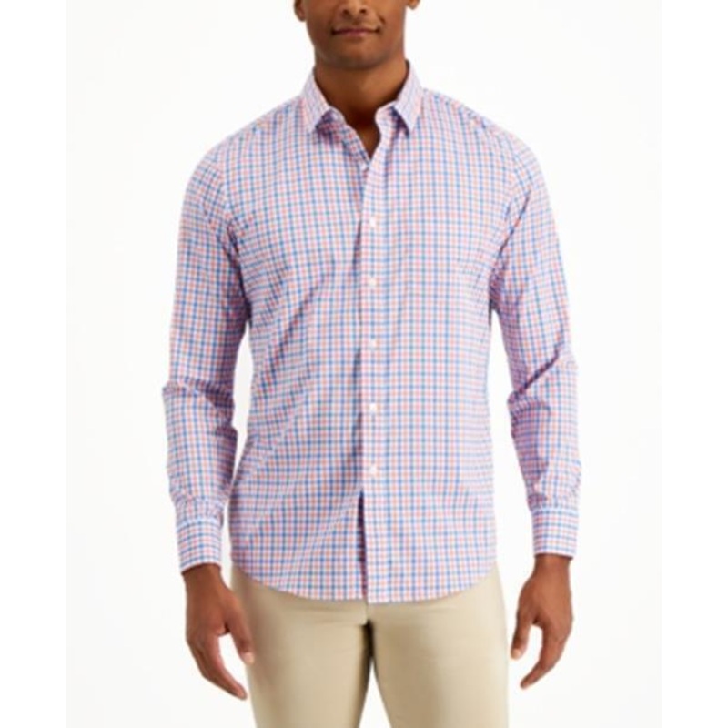 Club Room Mens Drew Tattersall Button Down Shirt Blue Paradise Combo Large