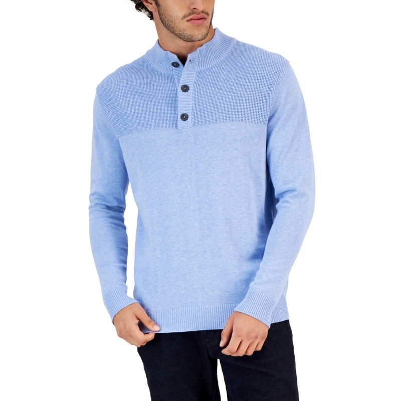 Club Room Mens Waffle Sweater Blue Yonder XL