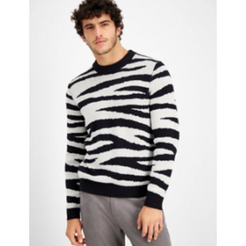 INC International Concepts Mens Zebra Stripe Sweater GREY HTR 2XL