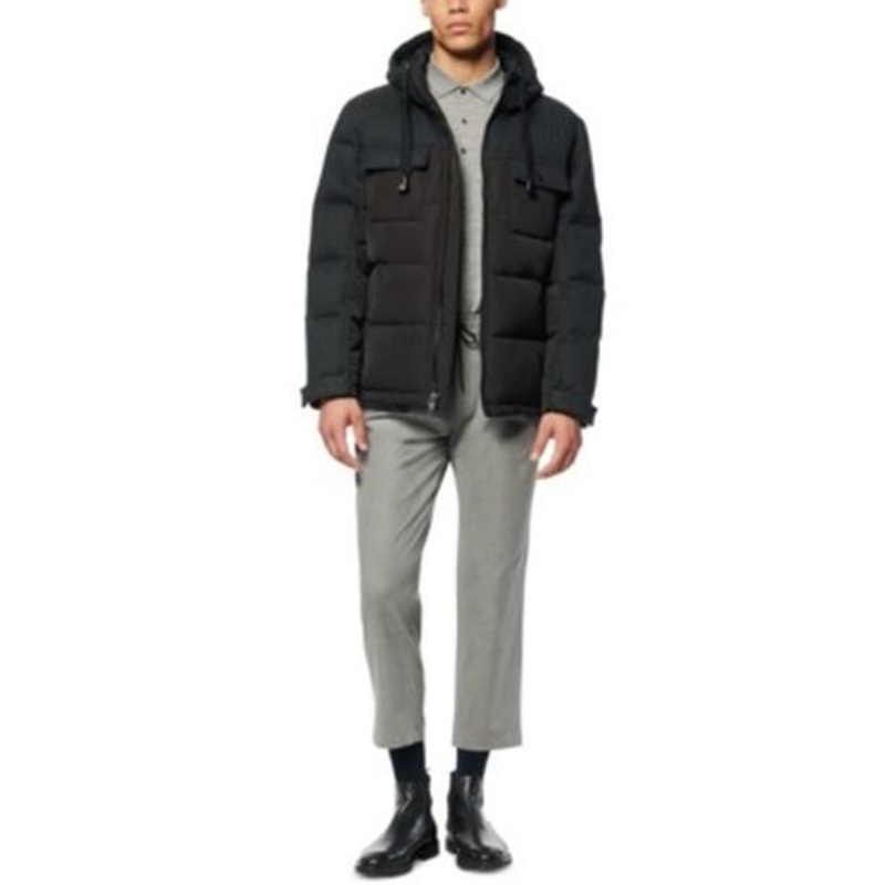 MARC NEW YORK Mens Black Quilted Water Repellant Parka Coat Large Black