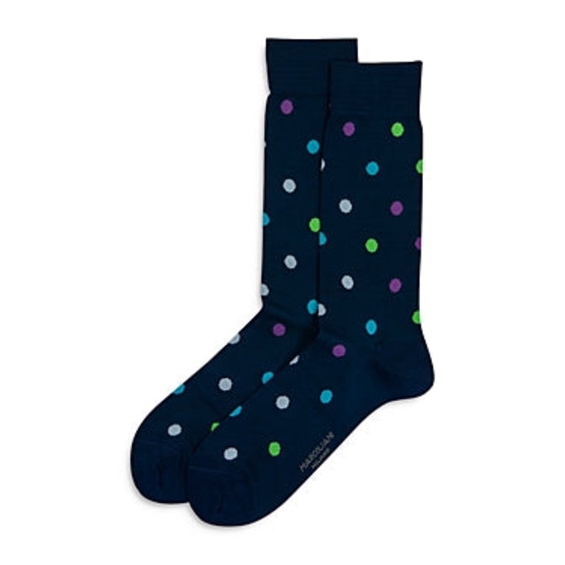 Men's Polka Dot Cotton-Blend Crew Socks Blue 8-11