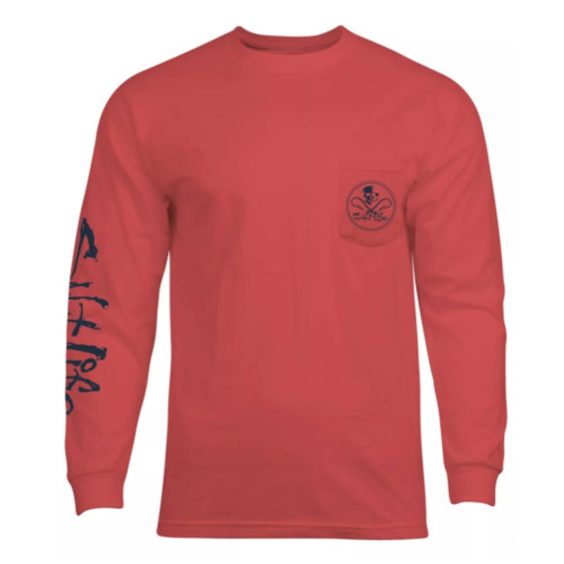 SALT LIFE Mens Skull & Hooks Logo Graphic Long Sleeve T Shirt Burnt Coral Medium