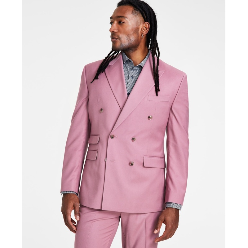Tayion Collection Mens Classic fit Double Breasted Suit Jacket Blazer 42 S Pink