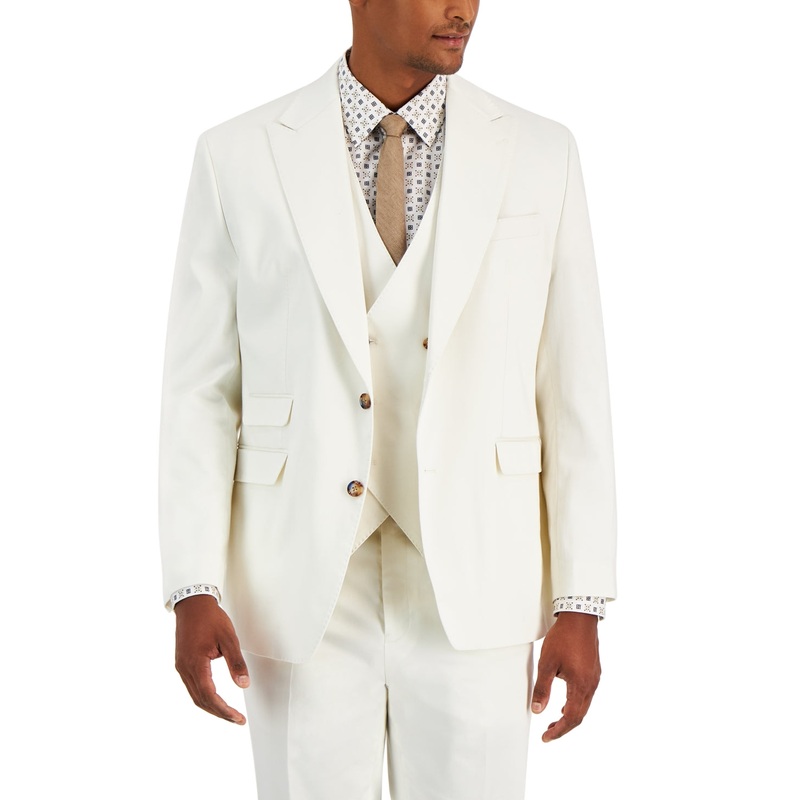 Tayion Collection Mens Classic fit Suit Jacket Blazer 44 R White Solid