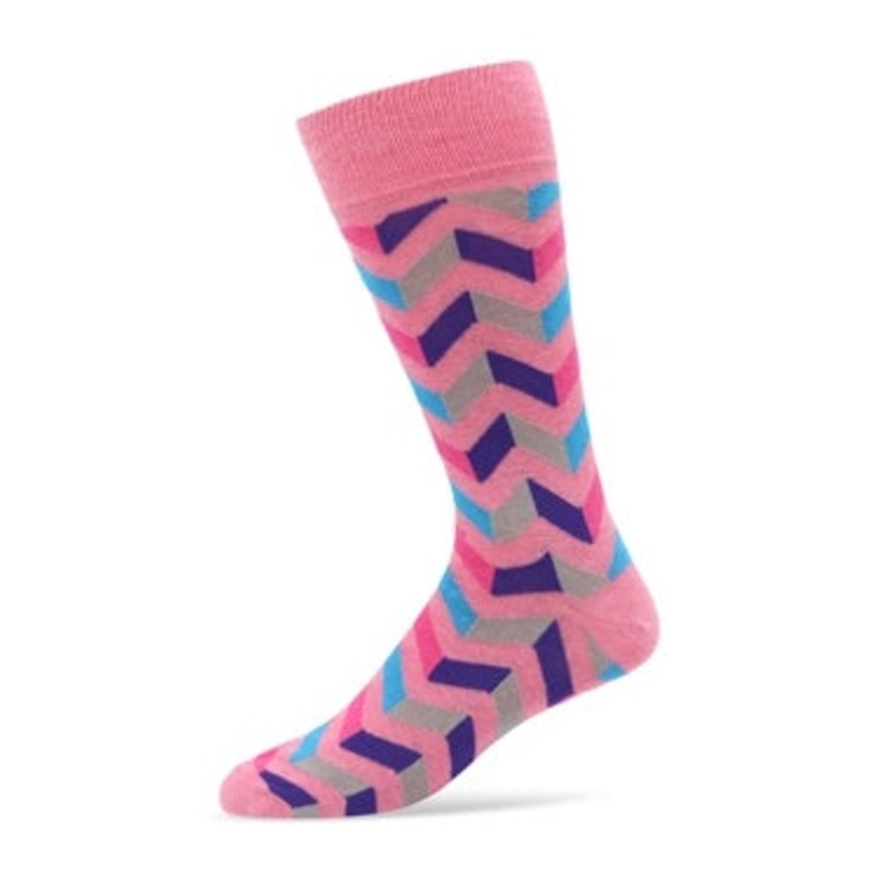 The Men's Store Pink Zig Zag Crew Socks