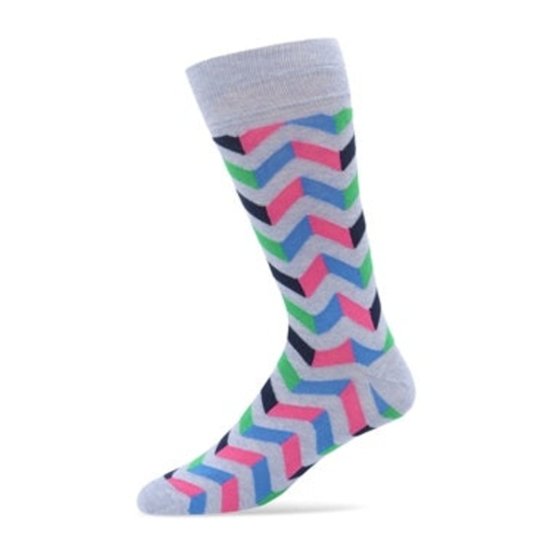 The Men's Store Zig Zag Crew Socks - Light Blue