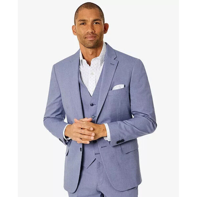 TOMMY HILFIGER Mens Chambray Suit Jacket 38L Blue Modern-Fit Stretch 2 Button