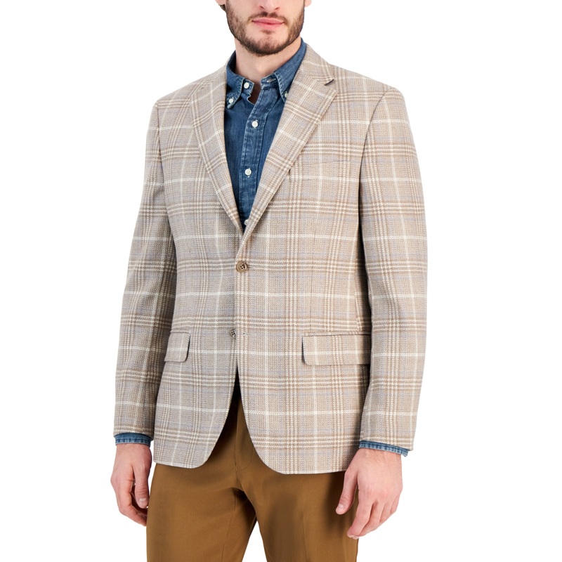 Tommy Hilfiger Mens Modern fit Sport Coat Blazer 42 S Beige Plaid
