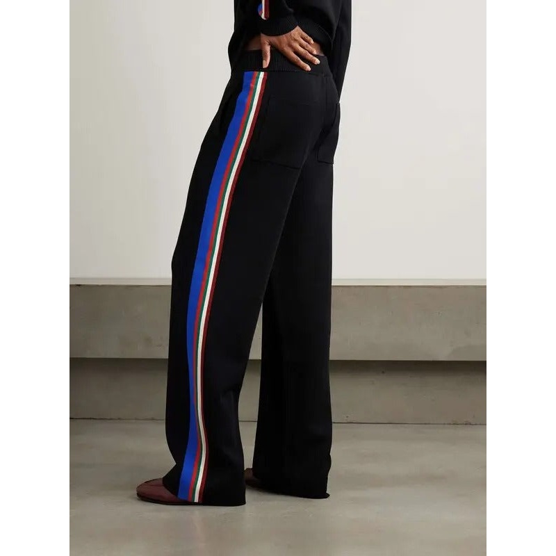 WALES BONNER Mens Wide Leg Track Pants Size Medium Black / Multi Color Striped
