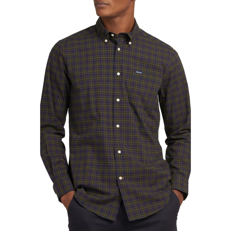 Barbour Mens Regular fit Long Sleeve Button-Up Shirt Large Brown Plaid
