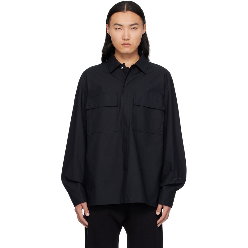 Jil Sander Mens Navy Embroidered-Logo Shirt Jacket EU 46 US 36 Navy Blue