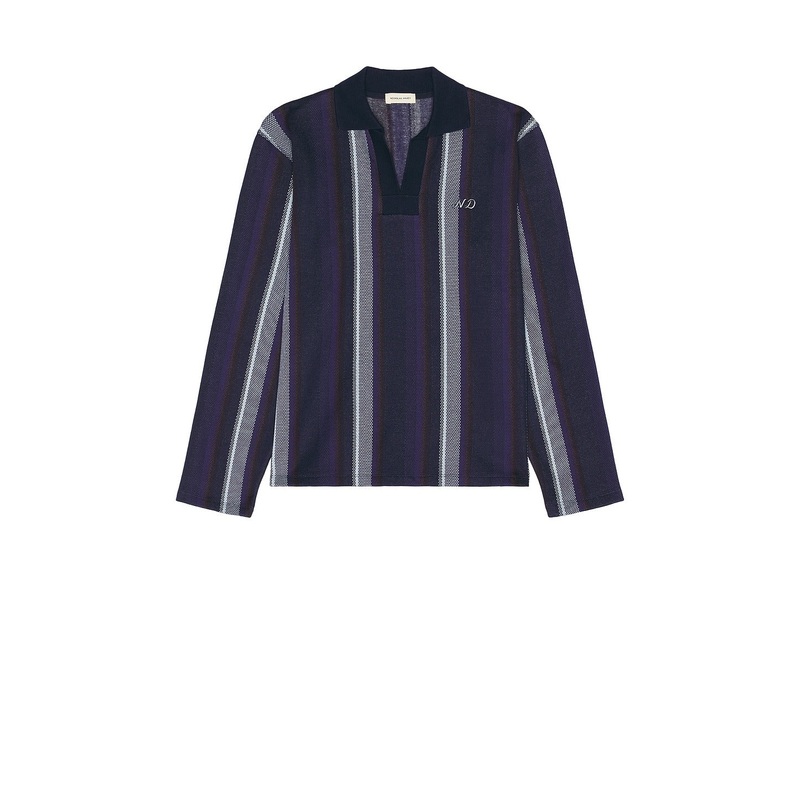 Nicholas Daley Mens Long Sleeve Striped Polo Sweater Large Navy Blue