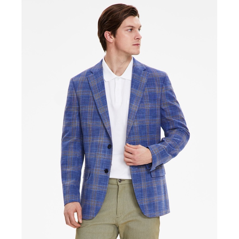 Tommy Hilfiger Mens Modern fit Sport Coat Blazer 44 L Blue Brown Check