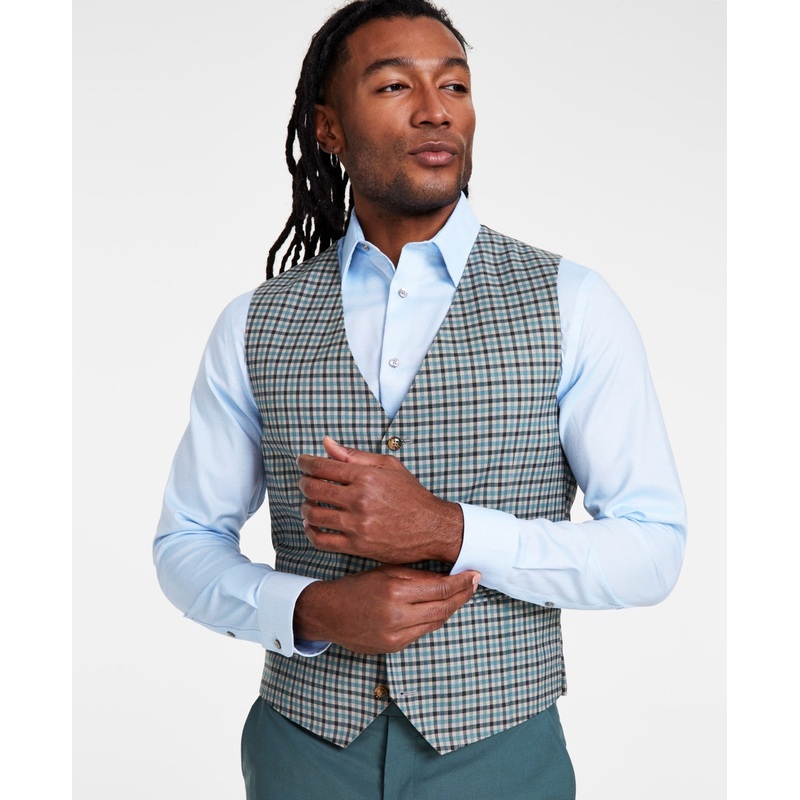 Tayion Collection Mens Slim fit Button-Up Suit Vest XL Blue