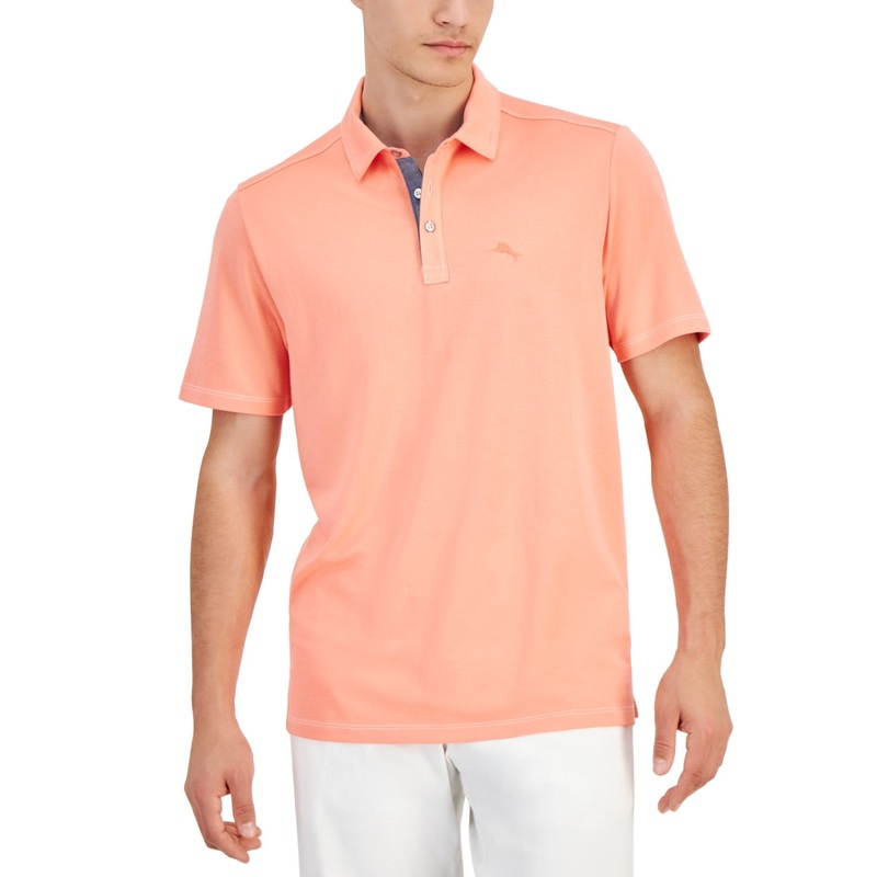 Tommy Bahama Mens Regular fit Short Sleeve Polo Shirt XL Orange Solid