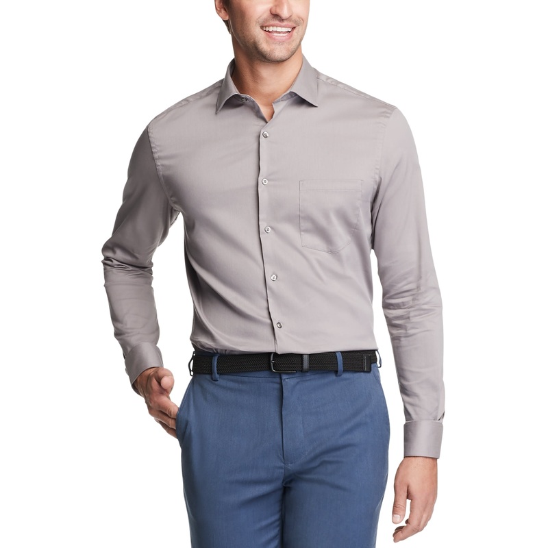 VAN HEUSEN Mens Classic fit Short Sleeve Button-Up Shirt 20 35-36 Grey Solid