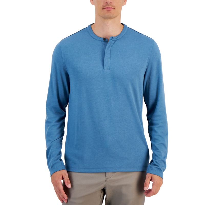 Alfani Mens Regular fit Long Sleeve Henley T-Shirt Shirt XL Blue Solid
