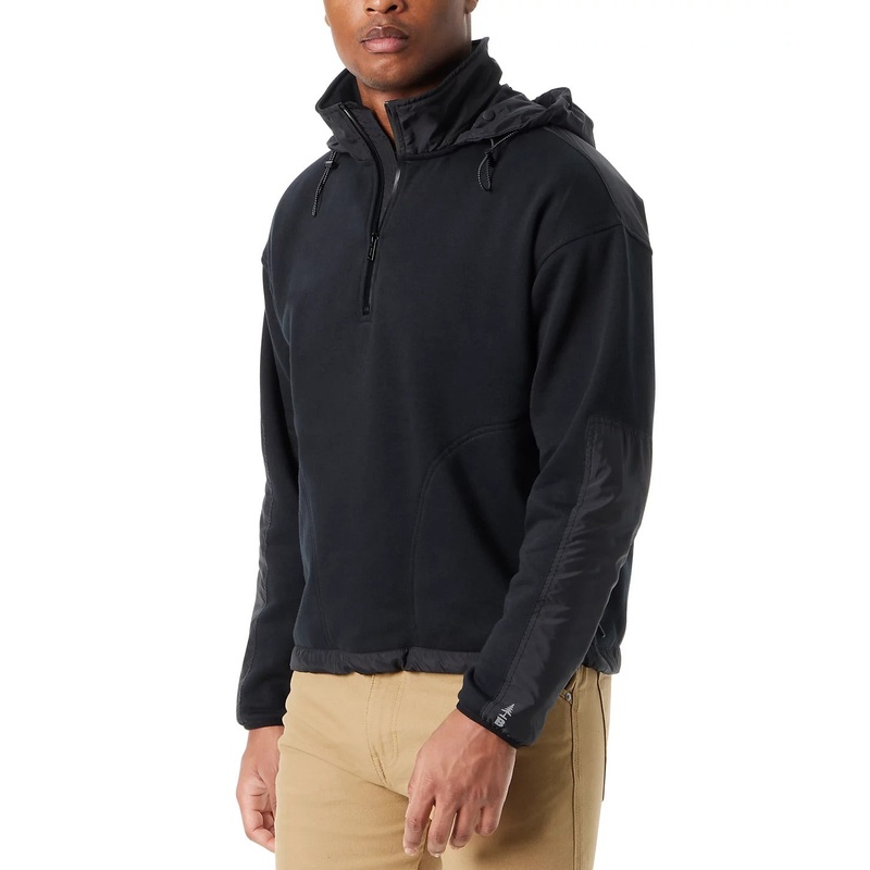 Bass Outdoor Mens Regular Fit Convertible Hood Quarter Zip Sweater Black Small