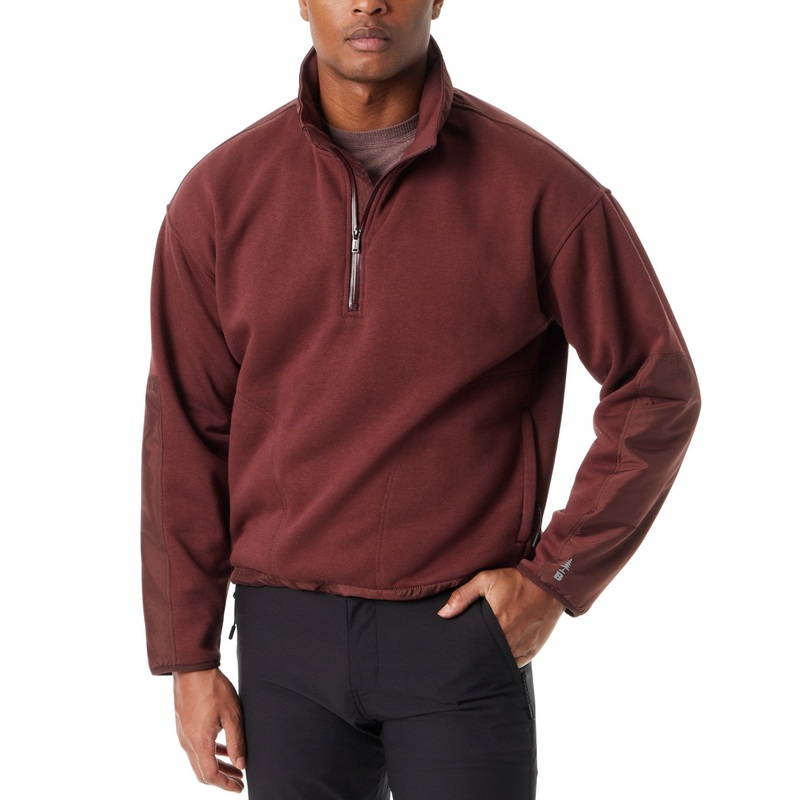 Bass Outdoor Mens Regular Fit Convertible Hood Quarter Zip Sweater Brown Large