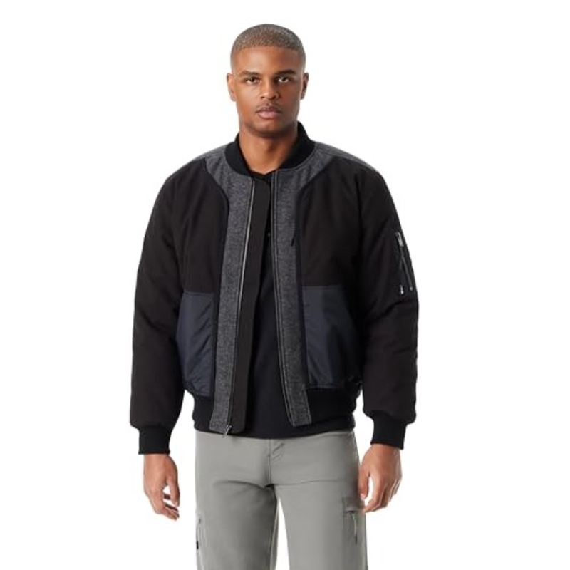 Bass Outdoor Mens Regular fit Mixed Media Bomber Jacket Coat Large Black Solid