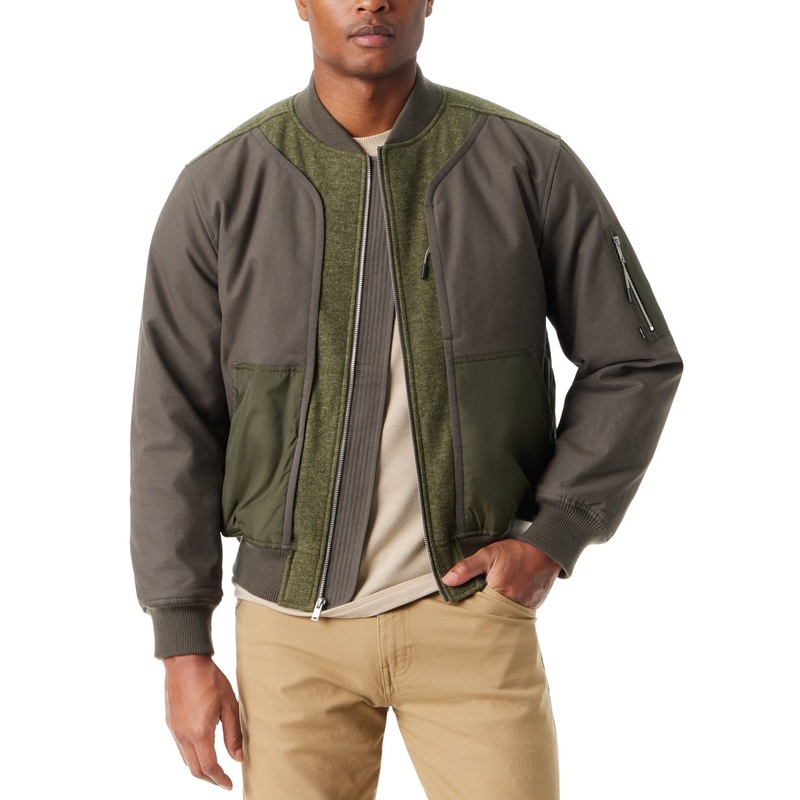 Bass Outdoor Mens Regular fit Mixed Media Bomber Jacket Coat Large Green Solid