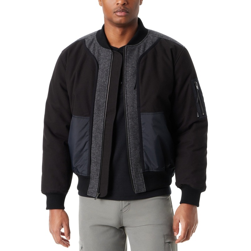 Bass Outdoor Mens Regular fit Mixed Media Bomber Jacket Coat Small Black Solid
