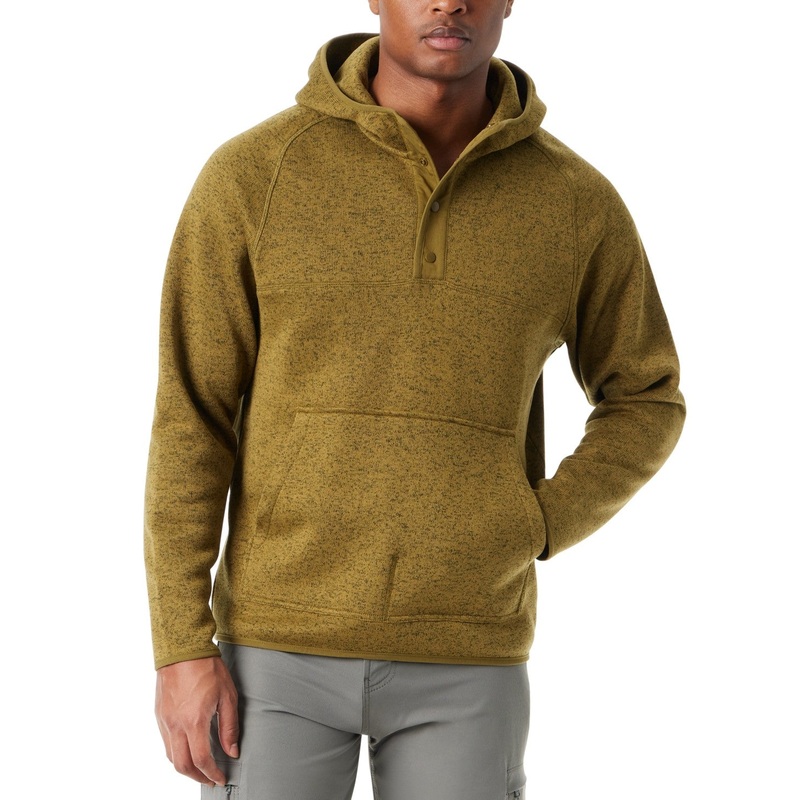 Bass Outdoor Mens Regular Fit Mixed Media Quarter Snap Hoodie Fir Green Medium
