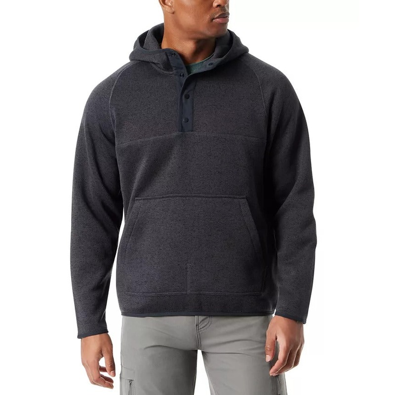 Bass Outdoor Mens Regular Fit Mixed Media Quarter Snap Hoodie Large Black