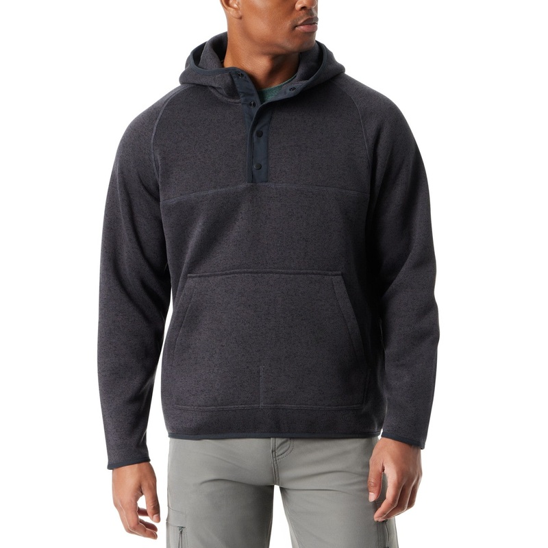 Bass Outdoor Mens Regular Fit Mixed Media Quarter Snap Hoodie Small Black