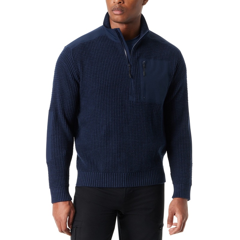 Bass Outdoor Mens Regular fit Quarter Zip Sweater Small Blue Solid